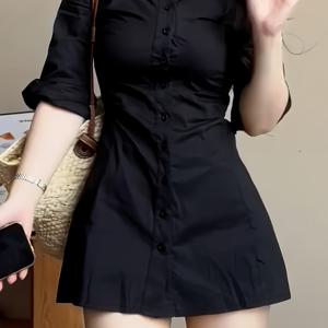 TEMU BK021803 솔리드 컬러 드레스