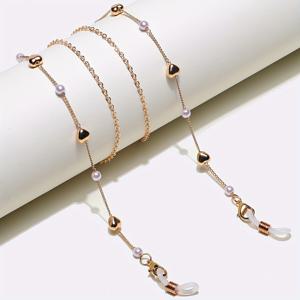 TEMU 핸드메이드 골든톤 메탈 안경 체인 하트 펜던트 & 비즈 - 여성용 조절 가능한 안경 스트랩 & 마스크 끈, 안경 액세서리