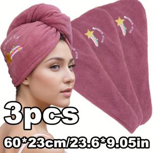 TEMU 3pcs/5pcs 퀵 드라이 헤어 타월 세트, 과일 자수 헤어 캡, 부드러운 타월, 여성용 헤어 타월 세트, 젖은 헤어용 헤드 타월, 흡수력 좋은 여성용 헤드 타월 - 젖은 헤어