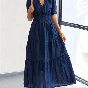 TEMU 여성 드레스, 세련되고 우아한 롱 드레스. 허리 라인을 강조하는 V넥이 특징이며, 세미 포멀 스타일입니다. 포멀하고 캐주얼한 모든 행사에 적합하며, 솔리드 컬러 드레스로 세탁기 사용이 가능하며, 사무실, 결혼식 또는 파티에 완벽합니다.