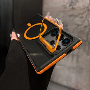 TEMU 휴대폰 케이스 - 고급스럽고 스타일리시한 투톤 마그네틱 S25 울트라 메탈 마그네틱 투명 폰 케이스 (S25, S24, S23, S22 울트라 플러스, S24FE 호환). 렌즈 프레임은 스탠드로 열 수 있으며, 무선 충전을 지원하고, 폰을 보호합니다.|S22케이스