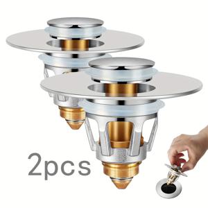 TEMU 스테인리스 스틸 유니버설 욕실 싱크 워터 스토퍼, 클리너 방지 욕실 싱크 배수 필터, 1.05~1.97 인치 팝업 싱크 배수 스토퍼, 은색 2개