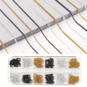 TEMU 12pcs HEBALG 금속 네일 아트 체인 - 황금, 은색 및 검정 3D 네일 장식, 보관함 포함 - DIY 매니큐어, 네일 디자인 장식품, 네일 아트 용품