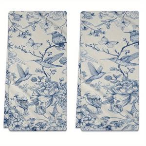 TEMU 2개 세트 18x26인치 새와 꽃, 나비 무늬 마이크로화이버 흡수 주방 수건, 요리용, 베이킹, 욕실 청소, 야외 활동, 티 파티 장식, 가정 용품