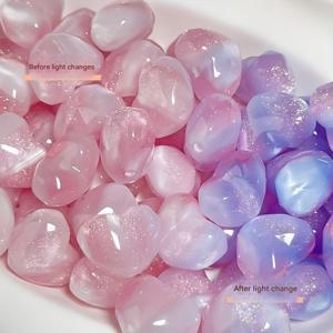 TEMU 20mm UV 발광 레진 슬라이스 복숭아 하트 비즈, 3pcs 세트 - DIY 폰 체인 액세서리, 컬러체인지 핸드메이드 공예용 루스 비즈