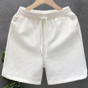 TEMU 남성용 캐주얼 기하학 패턴 신축성 허리밴드 반바지 - 연회색, 레귤러 핏, 세탁기 사용 가능 통기성 원단, 운동 및 일상복용, 질감 있는 소재, 디자인, 편안한 재질, 활동적인 라이프스타일