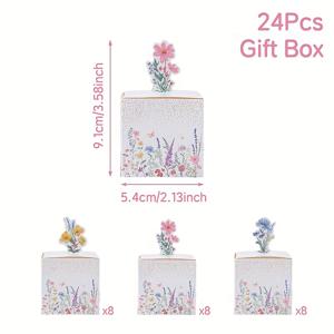 TEMU 24개, 야생화 테마 선물박스, 컬러풀한 꽃들의 생일 선물포장함, 생일파티용품, Box Pas, 생일·베이비샤워·웨딩·크리스마스·할로윈 이벤트 데코