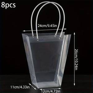 TEMU 손잡이가 달린 투명 꽃 봉투 8개 세트. 꽃집 포장에 적합하며, 부케용 다용도 선물 상자이며, 어버이날, 발렌타인데이, 결혼식, 생일, 졸업식과 같은 특별한 날에 완벽합니다.
