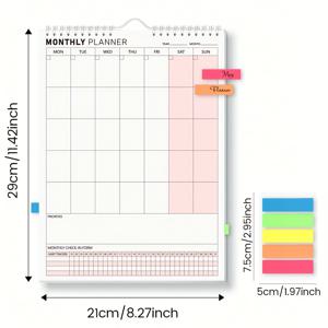 TEMU 1개 나무 스파이럴 바인딩 주간 & 월간 플래너 - 우선순위, 습관 및 할 일 목록 포함, 컬러 인덱스 스티커, 업무·학습·가정 정리용, 생산성 도구, 깔끔한 레이아웃, 부드러운 넘김, 습관 트래커, 바쁜 전문가를 위한 일일 캘린더