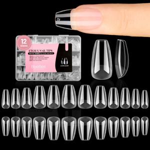 TEMU 비틀스 젤 네일 팁 숏 코핀 프리에칭, 12사이즈 288개 풀커버 소프트 팁 하프 매트 인조 손톱 클리어 아크릴 접착식 네일 익스텐션 DIY 여성용 선물세트