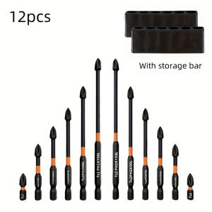 TEMU 12개의 자석 스크루드라이버 비트, S2강철으로 제작, 1/4인치 헥스 샤크, 필립스 및 임팩트 헤드, 전원 및 수동 스크루드라이버 모두에 적합, 카르바이드 소재로 만든 미끄럼 방지 손잡이, 6각 헤드 디자인, 블랙 및 오렌지 색상으로 구성되어 있습니다.