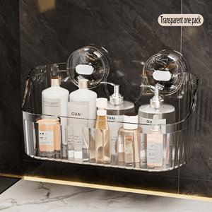 TEMU 럭셔리 흡착식 벽걸이 수납 정리함 - 바닥 배수 설계, 투명 플라스틱 멀티 컴파트먼트 선반 (욕실, 주방, 침실용) - 공간절약형 광택 마감, 도구 불필요, 욕실 정리 및 수납, 주방 정리, 세련된 마감, 쉬운 설치, 홈 정리, 견고한 구조, 바쁜 가정, 향수 정리함