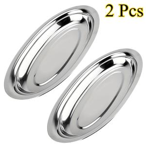 TEMU 스테인리스 스틸 타원형 접시 2개 | 고강도 미러 광택 대형 열 접시 (어묵, 디저트, 고기, 스시 스팀용) - 저녁 식사, 바베큐, 디저트에 적합 | 가정, 레스토랑 및 야외 사용을 위한 내구성이 뛰어나고 우아한 디자인