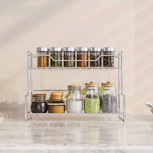 TEMU 새로운 모던 스테인리스 스틸 주방 선반, 향신료, 병, 욕실 용품에 적합한 다기능 오픈형 수납 선반, 조립 불필요, 내구성 좋은 드릴 불필요 디자인, 공간 절약형 데스크탑 정리함.