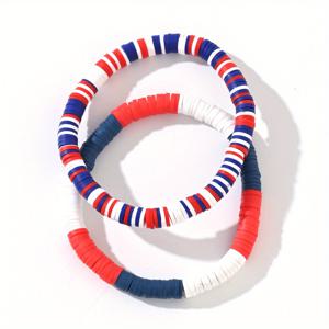 TEMU 2pcs 레드, 화이트 및 블루 컬러풀한 소프트 클레이 탄성 비즈 브레이슬릿 세트, 스타일, 폴리머 클레이 소재, 펜던트 없음, 남성용, 캐주얼 액세서리|생동감 있는 브레이슬릿|폴리머 클레이 브레이슬릿