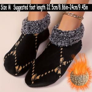 TEMU 리본 프린트 여성용 플로어 삭스 한 쌍, 스타일리시한 신상 플로어 슈즈, 두꺼운 플러시 여성용 슬리퍼 삭스, 다용도 실내용 겨울용 숏 삭스