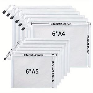 TEMU [12개입] 나일론 메시 지퍼 파일 가방, 학생 서류, 사무용품, 장난감 및 연필 케이스 정리를 위한 투명 격자형 보관 가방|필통