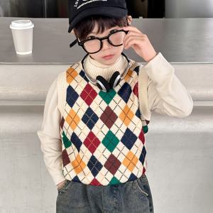 TEMU 남아용 니트 조끼 스웨터 아동복, 신상 가을/겨울 스타일, 남아용 베이비 가디건, 가을/겨울용 어린이 스웨터