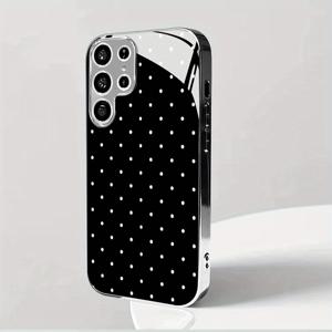 TEMU 휴대폰 케이스 - 블랙 앤 화이트 폴카 도트 신형 전기 도금 실버 폰 케이스 (삼성 갤럭시 S25/S24/S23/S22/S21/S20/노트 20/A11/A12/A13/A14/A15/A20/A21S/A22/A23/A24/A25/A31/A32/A33/A42/A34/A50/A51/A52/A53/A54/A55/A70/A71/A72/A73)