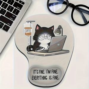 TEMU 귀여운 고양이 디자인의 인체공학적 손목 지지 마우스 패드, 편안한 미끄럼 방지 베이스, 젤 손목 가드가 있는 컴퓨터 마우스 매트, 실리콘 소재, 사무실, 가정, 노트북 사용에 완벽|컴퓨터책상|손목보호대