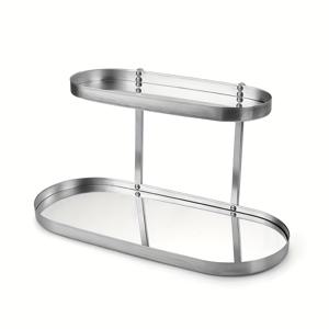 TEMU 미러 이중 레이어 주얼리 트레이, 1개, 화장품, 주얼리 및 시계용 2단 수납 랙, 스테인리스 스틸 재질, 북유럽 스타일 타원형 고급 홈 데코 소형 액세서리 트레이 및 목걸이 홀더, 아로마 캔들 홀더, 주얼리 디스플레이