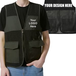 TEMU 맞춤형 남성용 메시 조끼 재킷 (지퍼 포함), 유니폼 작업일을 위한 멀티 포켓 디자인, 슈퍼마켓, 게임, 연습 경기, 대회, 운송, 창고, 소셜 그룹 및 자원 봉사에 적합. 로고 추가 가능