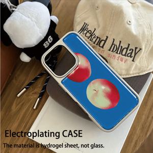 TEMU 휴대폰 케이스 - 블루 배경과 애플 패턴이 있는 에폭시 레진 휴대폰 케이스, 아이폰 16/15/14/13/Pro Max/Pro 모델 호환, 플레이트 테두리로 편안함 향상.