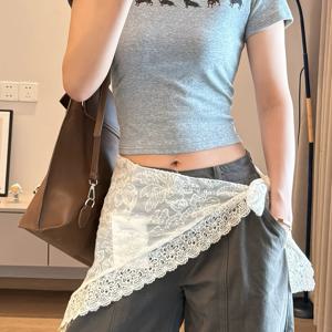 TEMU 솔리드 컬러 프렌치 레이스 삼각 스카프 (벨트 포함), 플로럴 자수 및 사이드 타이 디자인, 다기능 장식 헤어밴드 또는 허리 액세서리로 활용 가능, 야외 여행에 적합