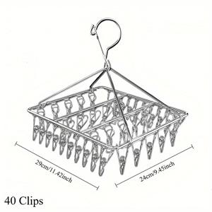 TEMU 튼튼한 스테인리스 스틸 행잉 정리대 (/40개 풍속 저항 클립 포함) - 양말, 속옷, 연말 연시 양말 건조에 적합. 공간 절약형 옷걸이 및 건조 솔루션으로 가정 및 기숙사 사용에 완벽하며, 건조대 역할도 함.|빨래건조대