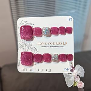 TEMU 순수 핸드메이드 프레스온 네일 스티커, 와일드 베리 골든 글리터 & 드래곤프루트 옴브레 디자인 DIY 발톱용 반짝이는 인조 네일 팁