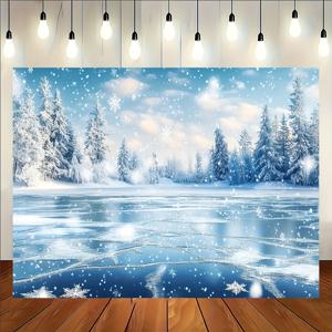 TEMU 겨울 동화 속 배경, 아나와 엘사에 영감을 받은 눈꽃과 얼음 호수 장면, 크리스마스, 생일, 결혼식, 베이비 샤워에 완벽 - 내구성이 뛰어난 폴리에스터로 제작되어 사진 촬영에 적합합니다.