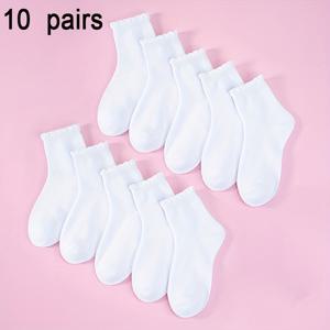 TEMU 10켤레 여아용 화이트 앵클소크 - 러플드 커프 디자인, 부드럽고 통기성 있는 폴리에스터, 사계절 사용 가능한 편안함, 운동화/로퍼에 딱맞는, 일상적인 학교 & 캐주얼웨어를 위한 10쌍 묶음 (밸류팩)
