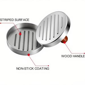 TEMU 1A 논스틱 버거 프레스 - 내구성 강한 합금강과 나무 손잡이로 균일한 가열, 완벽한 비프, 치즈 & 야채 패티 - 그릴링, 바비큐 요리, 팬 & 꼬치용