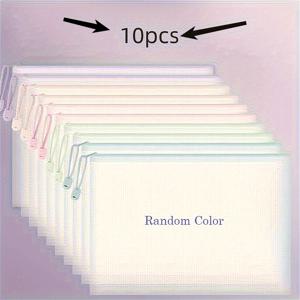 TEMU 10개 PVC 메쉬 지퍼 보관백 - 아트 & 오피스 정리 폴더, 랜덤 컬러 스택 가능 파일 홀더, 여행, 문서, 그림, 공예, 용품, 파일 정리백, 문서 폴더|포카바인더