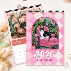 TEMU 1개, 2026년 달력, 데일리 캘린더, 소파에 누워 있는 고양이 테마 캘린더 - 반려동물 고양이, 12가지 다양한 고급 패턴, 직장인 고양이, 2026년 벽걸이 달력, 12개월 월별 계획, 생일, 크리스마스, 새해 선물로 완벽한 선택