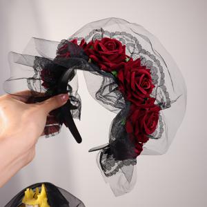 TEMU 1개 할로윈 블랙 вампир 공주 왕관 생일 머리띠 - 여성용 고딕 헤어 액세서리, 드레스업용