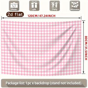 TEMU 2D 플랫 - 핑크 & 화이트 체크무늬 디자인의 원피스 원단, 클래식한 피크닉 장면에 이상적입니다. 이 깅엄 배경은 야외 생일 파티 및 사진 촬영 장면을 위한 장식용 테이블보로 사용됩니다.