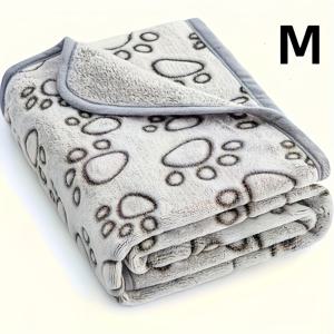 TEMU 폴리에스터 소재의 발자국 패턴 펫 담요 - 세탁기 사용 가능, 부드럽고 따뜻함, 강아지, 고양이, 새끼견 및 새끼고양이에게 적합 - 낮잠, 여행 및 펫 케어에 적합