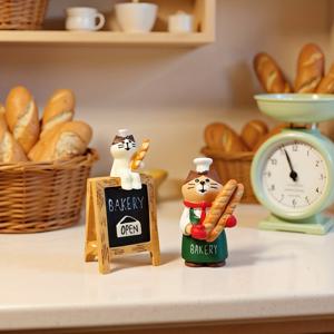 TEMU 2개 귀여운 고양이 베이커 미니 조각상 - 