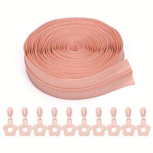 TEMU 1 세트 = 450 Cm / 5 야드 지퍼 + 지퍼 헤드 10개, 3# 컬러 나일론 지퍼, 동일 색상 꽃 지퍼 헤드, 10가지 색상 선택 가능, 의류 재봉, 퀼트 커버, 가방, 포켓, 여행 가방, 수공예 및 기타 제품에 적합