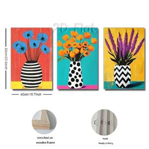 TEMU 생생한 플로럴 캔버스 아트 프린트 3점 세트 (우드 프레임 포함). 모던한 추상 플로럴 디자인과 꽃병이 특징이며, 거실, 침실, 사무실 또는 교실 장식에 이상적이며 실내 및 실외 환경 모두에 적합합니다.