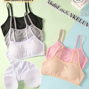 TEMU 10대 소녀를 위한 6개입 스타터 브라 세트. 탈착식 패딩이 있는 반도 스타일, 통기성 좋고 편안한 원단, 다양한 색상의 신축성 있는 조끼로 구성되어 재미있는 소녀들의 속옷으로 완벽합니다. 십대용.