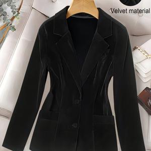 TEMU 새로운 가을/겨울 단색 벨벳 슈트 재킷, 공식 행사 및 출퇴근에 적합, 우아하고 세련된 의상