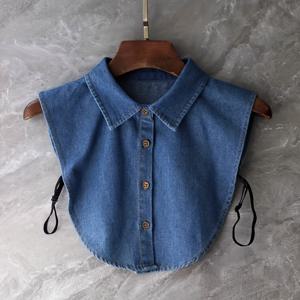 TEMU 우아한 여성용 탈부착 데님 뾰족한 칼라와 라운드넥 페이크 칼라 - 다기능 하프셔츠 액세서리, 세탁기 사용 가능 폴리에스터, 가을과 겨울 일상복에 스타일리시하고 시크한 디자인