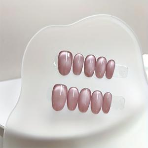 TEMU 핸드메이드 고양이 눈 네일 팁 10개입, 중간 타원형, 유리 비즈 고양이 눈 글리터 효과, 파티 및 일상복으로 적합한 재사용 가능한 인조 손톱|네일팁