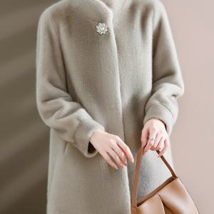 TEMU 플러스 사이즈 - 봄/가을 여성용 코트 (엄마들을 위한), 2026년 신상 인조/일체형 밍크 플리스 미디 코트, 중년 여성용 우아한 인조 패션 탑|빅사이즈