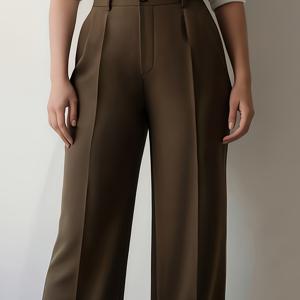 TEMU [독립 개발] 여성용 하이웨이스트 플리츠 와이드 레그 팬츠, 오피스 및 캐주얼 웨어 모두에 적합한 우아한 롱 트라우저, 사계절에 적합한 레그 스타일, 부드러운 질감, 청바지 또는 드레스와 매치 가능