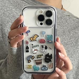 TEMU 귀여운 강아지, 고양이, 꽃, 오리 캐릭터가 담긴 투명 폰 케이스 스티커. 다양한 아이폰, 최신 모델까지 지원됩니다. 창의적이고 스타일리시한 케이스는 충격 방지 기능이 있으며, 장치 보호를 제공합니다. 폰 케이스 귀여움