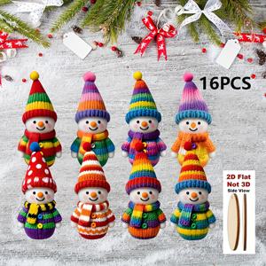 TEMU 2D 플랫 - 16개 2D 플랫 스타일 눈사람 나무 장식 - 인조 나무 원형 트리 탑퍼, 펜던트 및 톤과 폼폼 모자 장식, 크리스마스, 새해, 겨울 파티, 집, 사무실, 창문에 적합 (플랫)