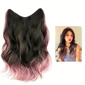 TEMU 여성용 우아한 옴브레 그라데이션 염색 가발 - 내열성 합성 모발, 볼륨 있는 곱슬 레이어드 원피스 클립인 헤어피스, 이음매 없는 투명 스트립